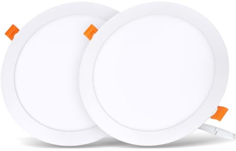 LVWIT 2x Pannello LED Rotondo da Soffitto - 18W equivalente a 150W, Plafoniera LED da Ufficio da Incasso, 1650 Lumen, Colore Bianco Neutro 4000K. 225 x 21 mm - Pacco da 2 Pezzi.