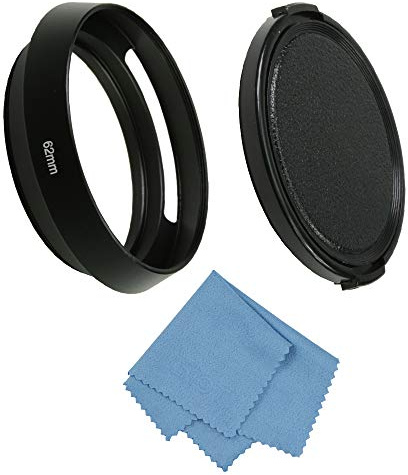 Sioti Camera ventilé Pare-soleil en métal avec chiffon de nettoyage et capuchon d'objectif pour Leica/Fuji/Nikon/Canon/Samsung objectif Filetage standard 62 mm Standard Vented