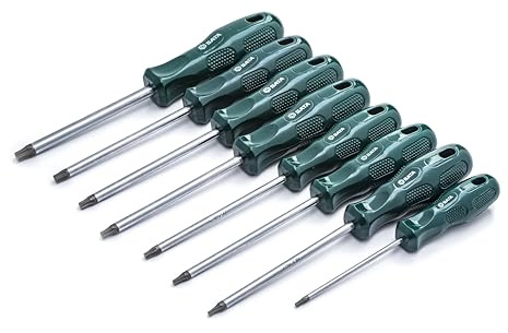 SATA ST09305SJ Juego de Destornilladores Torx de Acetato Serie A con Mangos Ergonómicos Verdes y Hojas de Acero de Aleación Resistentes y Duraderas, 8 Piezas