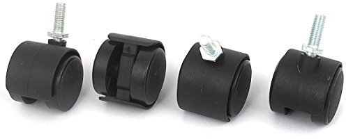 Twin Wheel Caster Swivel Office Chair M6 x 15 mm Threaded Rod Black 4 Pieces
