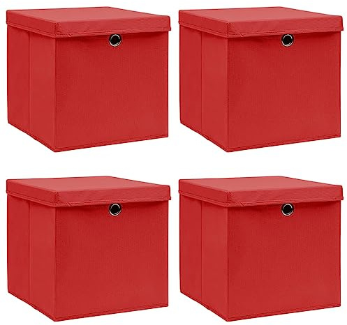vidaXL 4x Aufbewahrungsbox mit Deckel Zusammenklappbar Spielkiste Regalkorb Faltkiste Korb Kinderbox Box Kiste Rot 32×32×32cm Stoff