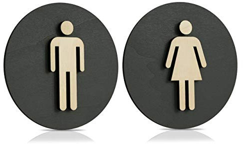 WC Schild Anthrazit Holz Toilettenschild Toilette Türschild Damen Herren (Damen Herren, Ø 18cm)