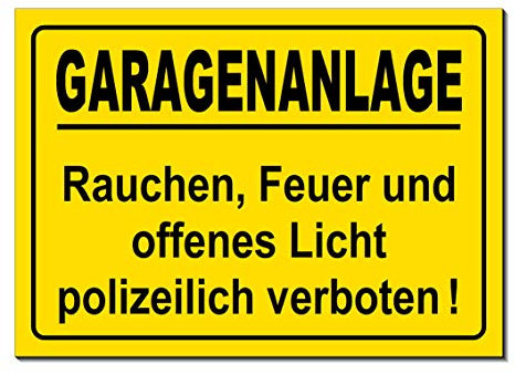 Garagenanlage-Rauchen-Feuer-Licht-verboten-Schild-Aluminium Verbund-300 x 200 x 3 mm-Warnschild-Hinweisschild-Türschild (1247 mit Löcher)