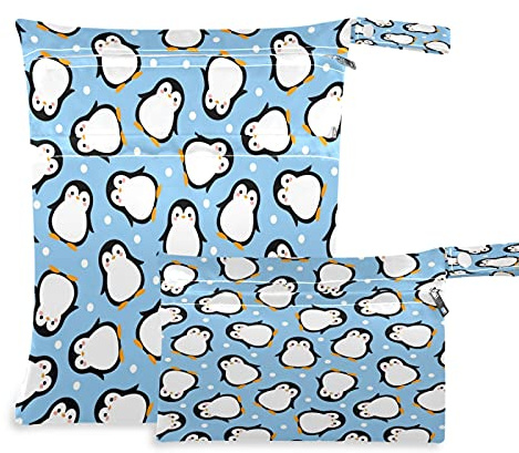 2pcs windeltasche Wet bags Wasserdicht Niedlich Tier Pinguin Polka Punkt Weihnachten Nasstaschen wiederverwendbar Wasserdicht Waschbar Organizer Beutel für Kleinkind Windeln Reisen Gym Strand Pool
