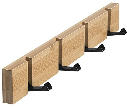 ANVODE Hölzernes Garderobenhaken Wand, Garderobe Kleiderhaken Faltbare Garderobenleiste mit 4 Haken für Jacken, Mäntel, Hüte, Schals, Handtaschen