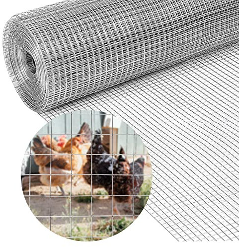 Yuhai Garden Netting Decorative Fence Chicken Wire Net Rabbit Aviary Pet Poultry Fencing, 61cm(2ft) Tall x 15M Long 25mm Square (1''x1'') Galvanised Welded Mesh Roll for Craft Projects, Silver