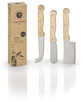 Buddy´s Blades - Käsemesser-Set 3-teilig bestehend aus Hartkäsebeil, Weichkäsemesser/Buttermesser und Streichkäsemesser, hochwertiger Klingenstahl, Profi-Qualität