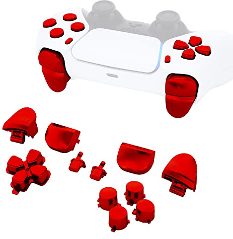 eXtremeRate Replacement D-pad R1 L1 R2 L2 Triggers Share Options Face Buttons, Chrome Red Full Set Buttons Compatible with ps5 Controller