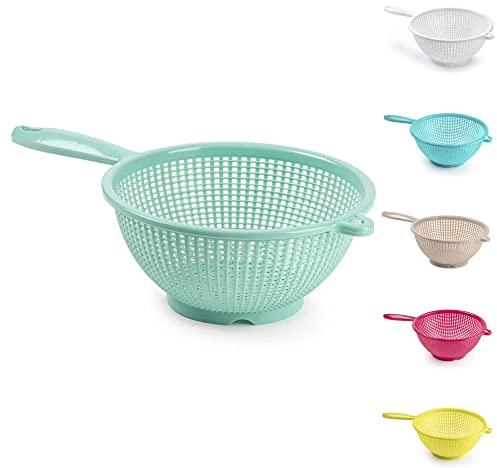 19cm Plastic Colander Basket Mint-Green, Kitchen Strainer Bowl for Washing & Draining Vegetables, Fruits, Salad, Rice & Pasta, Lightweight Food Drainer with Side Handle