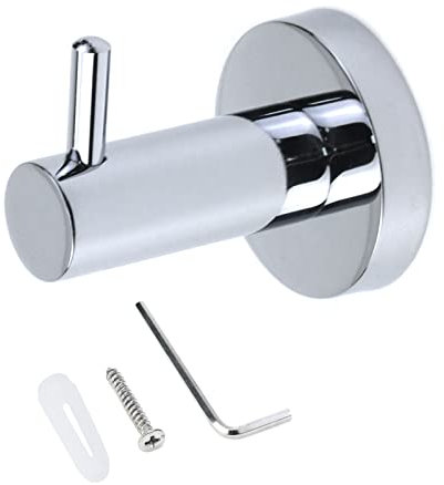 WDONAY 1 Stück Zinklegierung Edelstahl Badezimmer Haken Runde Einzelhaken Wandhaken 55 mm Silber (Schraube im Lieferumfang enthalten)