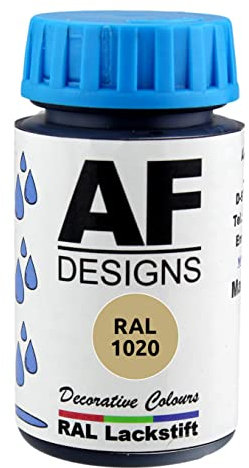 Alex Flittner Designs Penna per vernice RAL 1020 GIALLO OLIVA satinato 50ml per legno, metallo, mobili, bagno, vernice per ritocchi e riparazioni