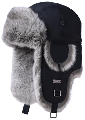 Kurhatic Unisex Fliegermütze Winter Mütze Warme Pilotenmütze mit Kunstfell Ohrenschützer Wintermütze für Herren und Damen