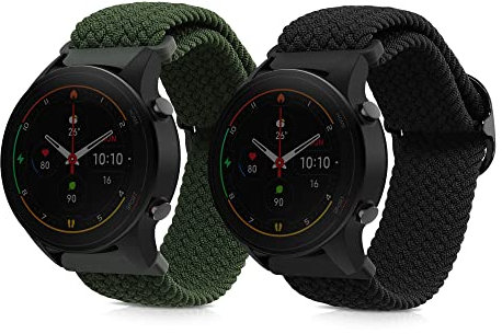 kwmobile Bracelet compatible avec Xiaomi Watch S4/S4 Sport/S3/S2/Watch S1 Active/Redmi Watch 5 Active bracelet - 2x bracelet de rechange en nylon pour fitness tracker - noir-vert