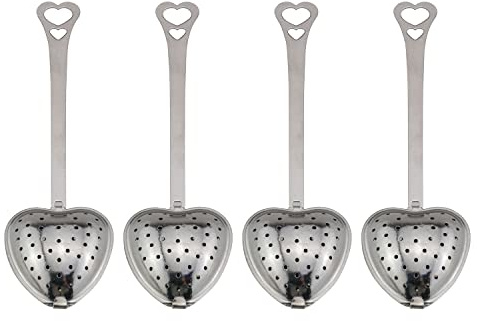 Tea Infusers TAODAN 4pcs Tea Strainers for Loose Tea Stainless Steel Heart Shaped Tea Filter Tea Strainer Spoon
