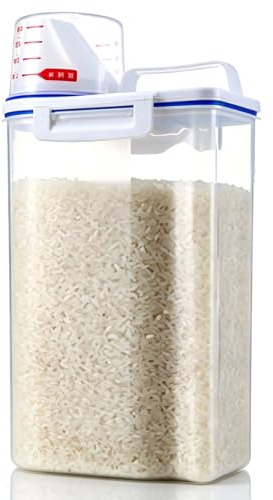 HERCHR Trasparente da 2 kg di Alimenti Cereali Ermetici Distributore, Contenitore per Dispenser di Riso in Plastica con misurino con Beccuccio per Versare