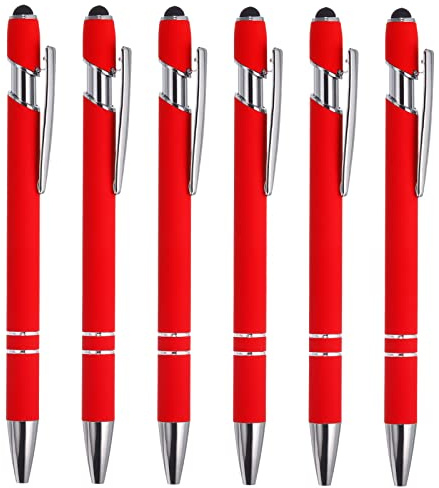 PATIKIL Ballpoint Pen with Stylus Tip, 6 Pack 2 in 1 Metal Pen Black Ink 1.0mm Medium Point Stylus Pen for Touch Screens Style 1, Red