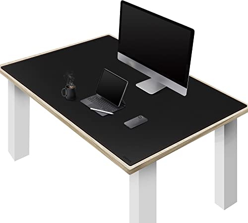 ZORESYN PU leather desk pad Black(140 x 80cm) - Large desk mat with suede base - Waterproof gaming mouse pad Table Mat Desktop Writing Pad Desk Blotter Protector for home