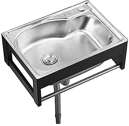 Edelstahl Küchenspüle, Waschbecken aus Stahl, Wandwaschbecken kratzfestem mit ständer, Multifunktions Waschtisch, Freistehende Spülbecken Ausgussbecken (58x43x21cm / 22.84x16.93x8.27in)