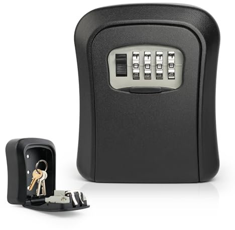 Cassetta di Sicurezza con Codice a 4 Cifre, Cassaforte per Chiavi con Combinazione Parete, Casseta di Sicurezza per Chiavi, Cassetta Sicurezza a Chiave Impermeabile,per Casa,Garage,Palestra (Nero)