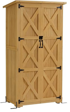 M MCombo armadio da giardino in legno, casetta da giardino piccola resistente alle intemperie, casetta per attrezzi da esterno, per area esterna balcone terrazza, 55×90×169cm, 0878 (natura)