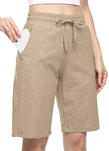 WILLIT Bermuda en coton pour femme - Short de sport d'été - Pantalon de yoga - Fitness - Longueur genou - Short de survêtement pour la course à pied et l'entraînement - 25,4 cm - Avec poches, flocons