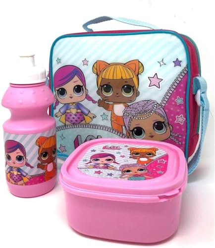 LOL Insulated 3 Piece Lunch Bag, Sandwich Box & Bottle Set for School & Travel 3pc Set