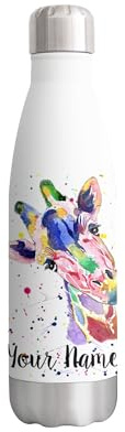 Vixar Giraffe Personalised Custom Bottle with your Text/name Watercolour safari Animals Bottle Double Wall Insulated Stainless Steel Sport Drinks 500ml