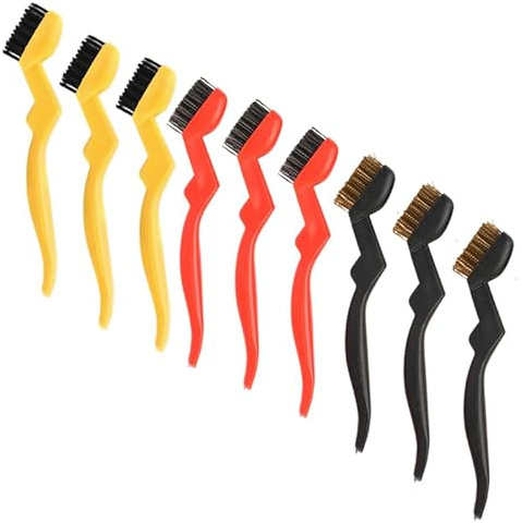 Lot de 9 brosses métalliques manuelles - Petites brosses métalliques en laiton - Brosse en acier inoxydable - Brosses en nylon pour le nettoyage, le soudage, les scories et la rouille
