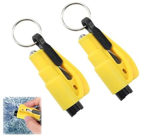YUZHEDM Rompi Vetri 3 in 1,per Rompere i Finestrini e Tagliare Le Cinture di Sicurezza,con Portachiavi,Accessorio di Sicurezza 3 in 1 per Portachiavi,Finestra Rotta in Un Secondo,Giallo