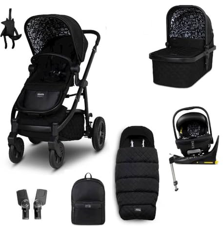 Cosatto 3 in 1 Travel System, Wow 3 - Birth to 25kg, Duo Direction Compact Fold, Carrycot, Seat Unit, ADAC Tested iSize Car Seat, Rotating ISOFIX Base, Adapters, Footmuff & Backpack (Silhouette)
