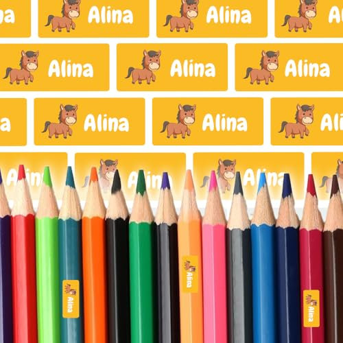 Etiketten mit Pferd-Motiv für Stifte & Co (35 Sticker) – Namensetiketten für dein Federmäppchen oder das Lineal – Geeignet für die Waschmaschine, Spülmaschine, Geschirrspüler – 30 x 13 mm
