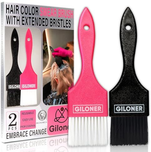 Giloner Haarfärbepinsel-Set, 2-teilig, mit Griff, Farbpinsel für Salon und Zuhause, Farbpinsel für Friseure, Haarfärbewerkzeuge mit weichen Federborsten