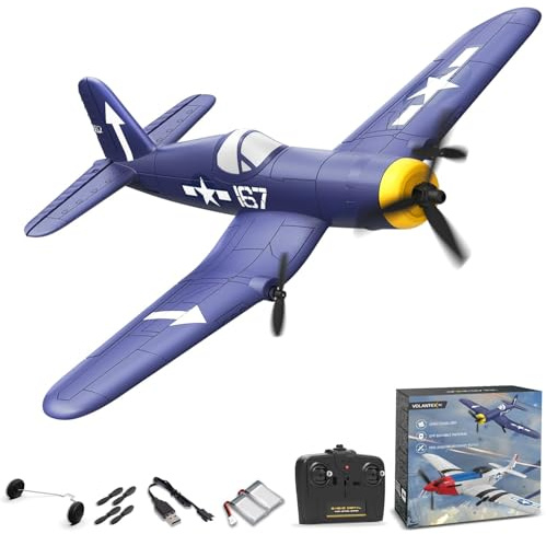 volantexrc F4U Corsair 3 Canales Avión Controlado por Radio RTF con 2 Baterías 3CH RC Plane RTF RC Juguete Planeador para Principiantes, Niños, Adultos