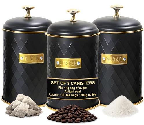 Limitless Essentials Tea Coffee Sugar Canisters, Airtight Durable Lightweight Tins, Set of 3