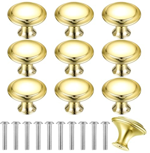 11 Pcs Round Gold Drawer Cupboard Kitchen Cabinet Knobs - Drawer Handles for Furniture