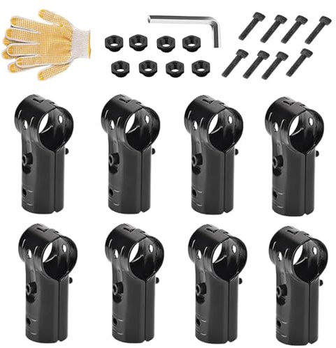 Panel T Clamps, T-Pipe Clamps, 8 x T-Pipe Connectors with Hex Key and Gloves, 1 Inch Stainless Steel Clamps, Chain Link Fence Fittings, Nuts and Screws Included