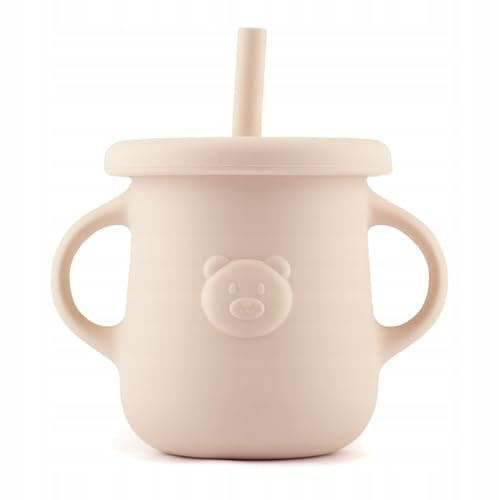 kidnort Silikon-Trinkbecher mit Strohhalm und Henkel für Babys, 250 ml (Retter Mjölk)