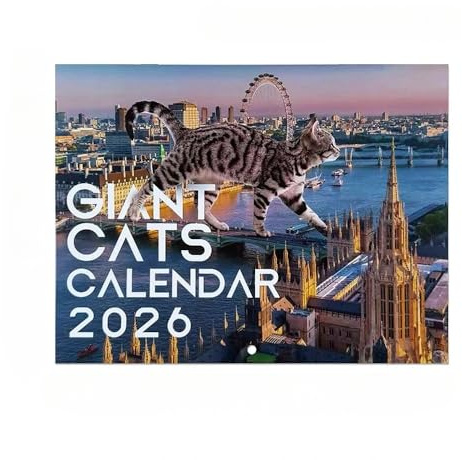 Jättekatter kalender 2026, jättestad kattkalender 2026, jätte katter kalender 2026 vila på vackra platser, jättestad katter kalender rolig väggkalender