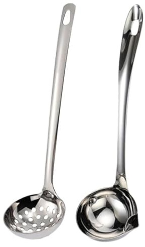 Ölfilterlöffel,YouXiaor 2PCS Schaumlöffel Edelstahl Edelstahl Ölabscheider Lebensmittel Fettabscheider Schaumlöffel Fettsieb Trenner Hot Pot Ölfilter Suppensieb Fettabscheider Suppenöl Trennschaufel
