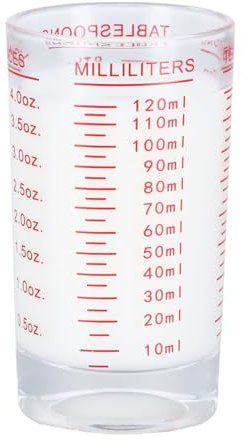 Amexo 4 oz / 120 ml Shot Glasses, Small Glass Measuring Cup with Scale, Baking Measuring Cup for Kitchen Bar, Mini Espresso Shot Glasses for Coffee, Milk, Cocktail, Tequila, Vodka (Red)