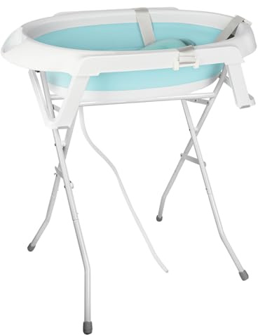 OHMG Faltbar Babybadewanne,Große Babywanne faltbar,Kinderbadewanne mit Badesitz,für Babys von 0-3Monaten mit Gestell, Faltbare Babybadewanne mit Gestell (Grün-66x61x82cm)