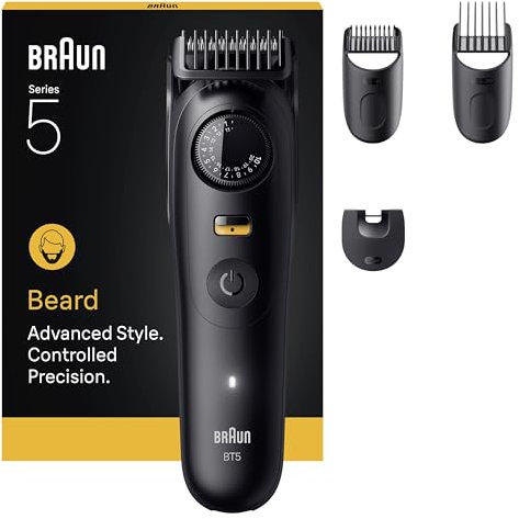 Braun Barttrimmer Series 5, Elektrischer Bartschneider Herren mit 4 Zubehörteile, Ultrascharfe ProBlade Klinge, 120 Min Akkulaufzeit, Kabelloser Bartrasierer, 40 Längen, Wasserdicht, BT5520, Schwarz