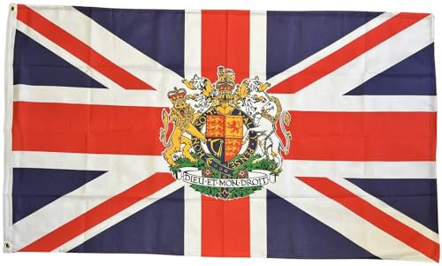 NWFlags 5ft x 3ft Union Jack Crest Flag | Outdoor Heavy 110d Polyester | 5x3 Royal Crest Union Heavy Duty Strong Flag for Garden Flagpole with 2 metal eyelets