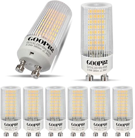 Goopig GU10 LED Ampoules Maïs 3,5W Blanc Neutre 4000K, Equivalent 50W Halogène Lampe, Lot de 6, 385 Lumens, Cylindrique Transparent T22, Sans Scintillement, Non Dimmable, Angle de Lumière 360°