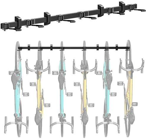 monTEK Bike Storage Rack, 78 Inch Extended Bike Rack, 6 Bike Hooks Space Saving Racks for Garage, Adjustable Bike Hangers, Bike Wall Mount for Mountain/Road Bikes, Holds up to 150kg