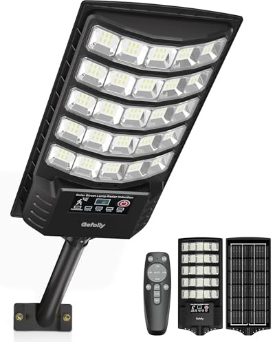 Gefolly Solar Straßenlaterne mit Fernbedienung, IP67 Wasserdichte Solarlampen für Außen mit Bewegungssensor, 6500K Solarleuchten solar strahler außen für Gärten Garage Straßen-1 Pack
