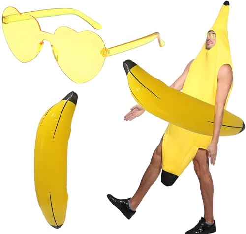 Tbczvx 3Pcs Banana Costume, Funny Costume for Men and Women, Funny Fancy Dress for Halloween Parties Theme Events and Fun Gatherings, Perfect for Enjoy Making Others Smile And Laugh