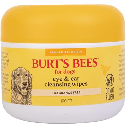 Burt’s Bees for Pets Eye and Ear Cleansing Wipes for Dogs, Fragrance Free - 98% Natural Origin Gentle Wipes Remove Tear Stains and Clean Ear Build-Up, Daily Use, 100 Count
