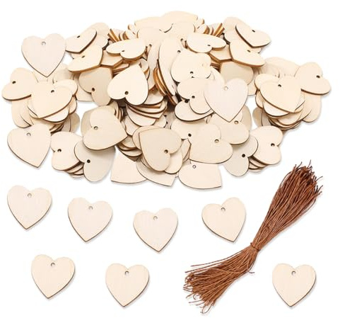 GIDWRIY 100 Stück Holzherzen Deko,Holzherzen zum Beschriften Mit Loch,Kleine Holzanhänger Herz Naturholzscheiben,Streudeko Herzen,Hochzeitsdeko Tischdeko,Geschenkanhänger Holz Herzen für Handwerk