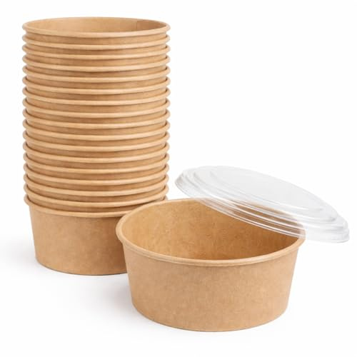 Sanjoma Chemical Solutions 200 Ensaladeras Kraft 750 ml con Tapa PET Transparente, Envases Resistentes para Ensaladas, Pasta y Take Away, Aptas para Microondas